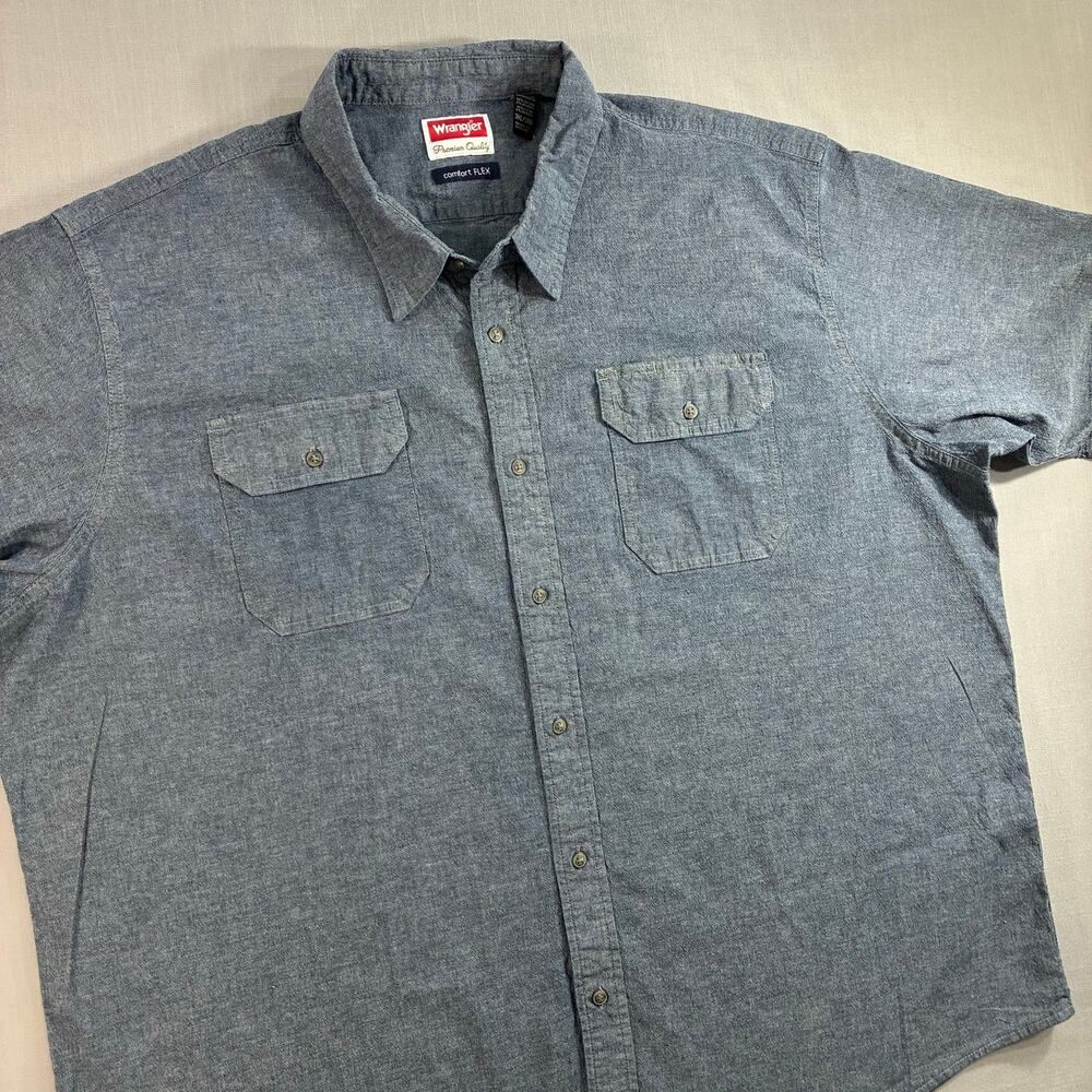 Wrangler Comfort Flex Chambray Shirt Men's 3XL Short Sleeve Western Workwear